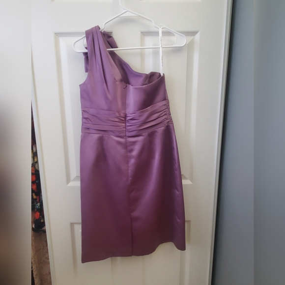 David's Bridal Bridesmaid One Shoulder Lavender Dress - Picture 5 of 6